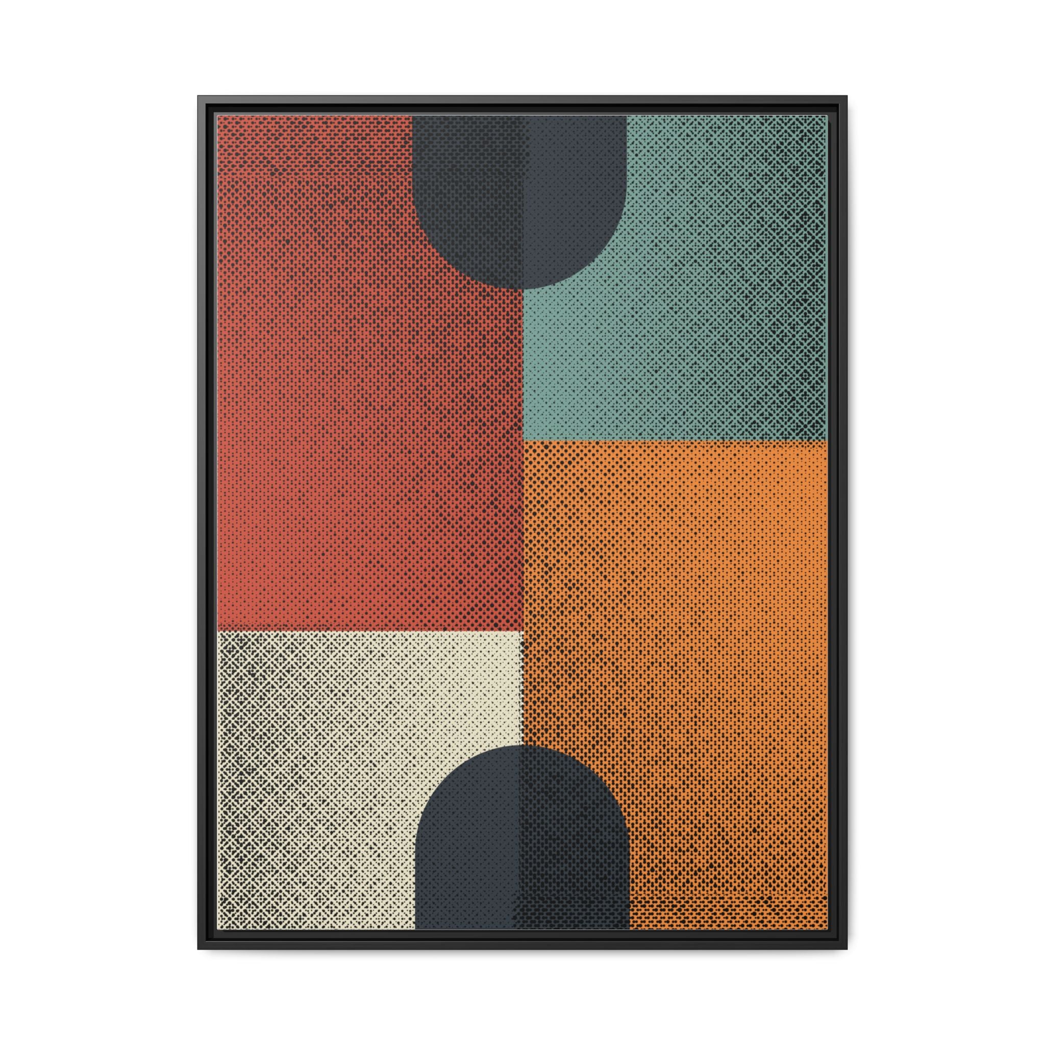 Abstract Geometric Colour Block Wall Art – Textured Rust, Teal, and Orange Arch Print – Framed Floating Canvas