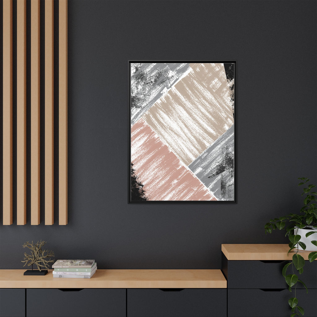 Abstract Brushstroke Framed Canvas Print — Neutral Blush & Gray Modern Wall Art