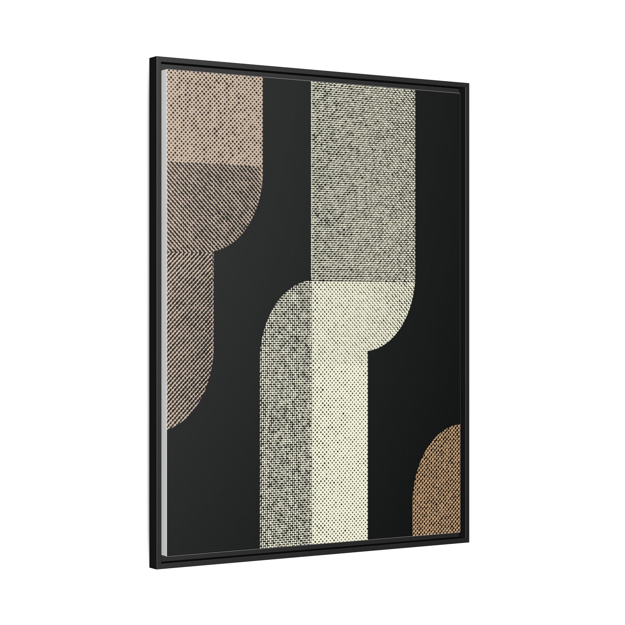 Modern Abstract Geometric Wall Art – Textured Neutral Arches on Black Canvas
