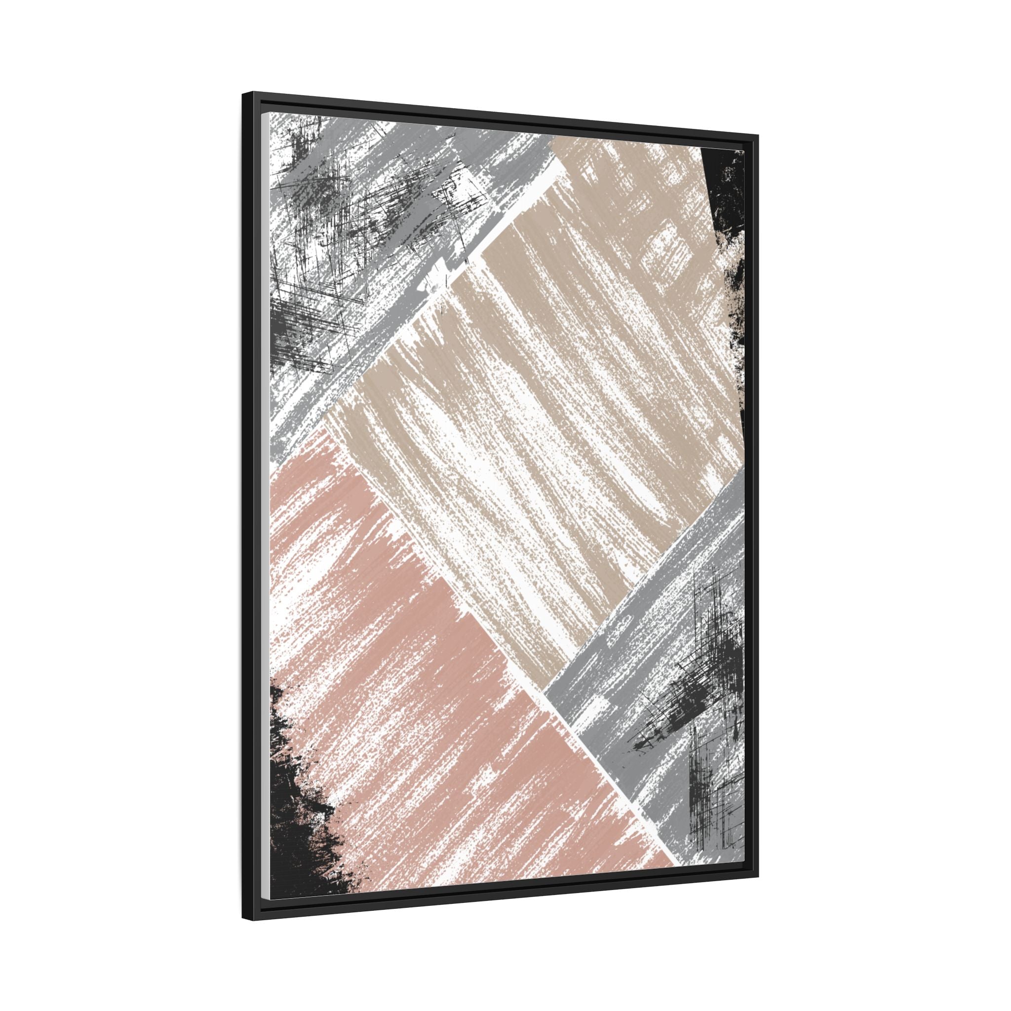 Abstract Brushstroke Framed Canvas Print — Neutral Blush & Gray Modern Wall Art