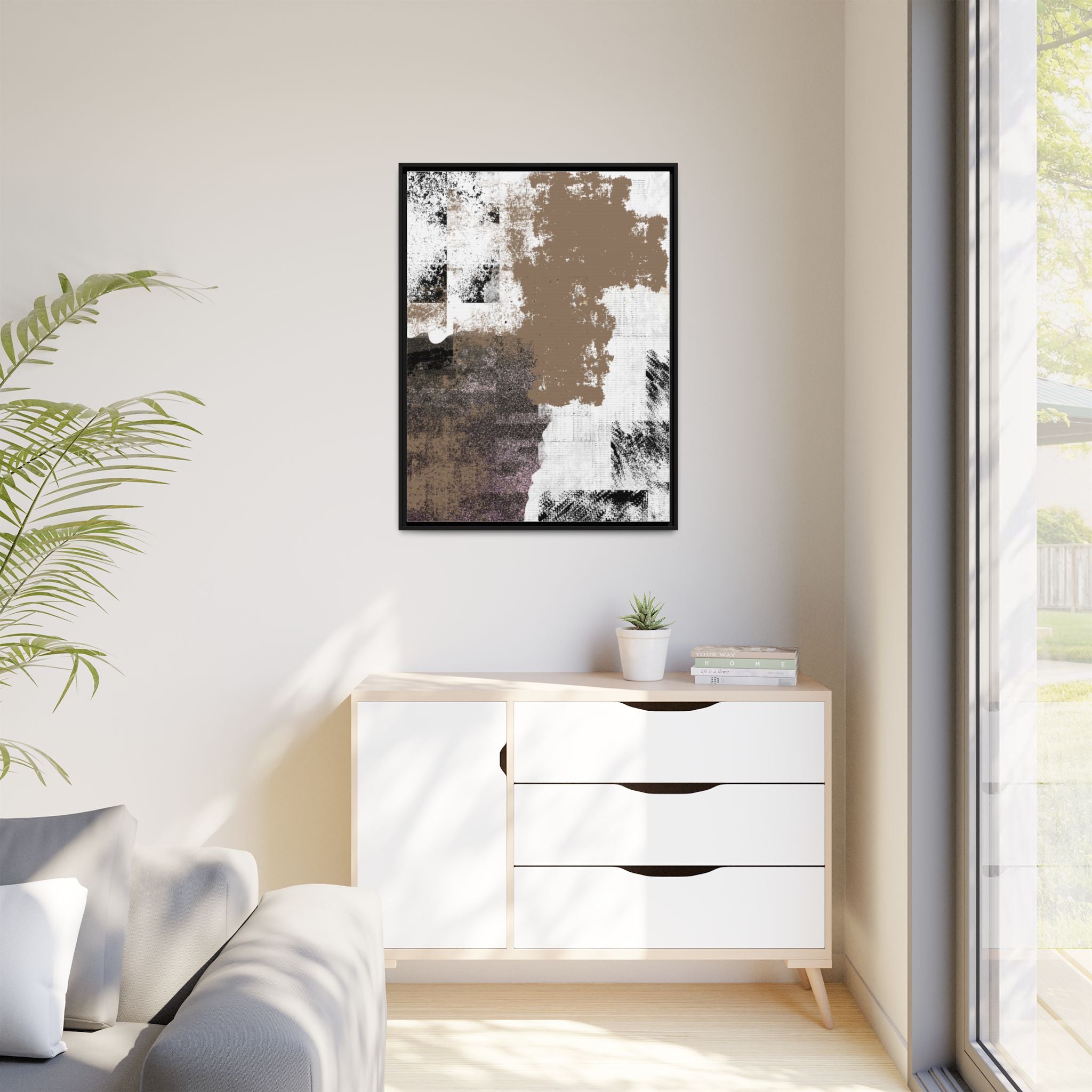 Abstract Neutral Brushstroke Matte Canvas Print — Framed Wall Art