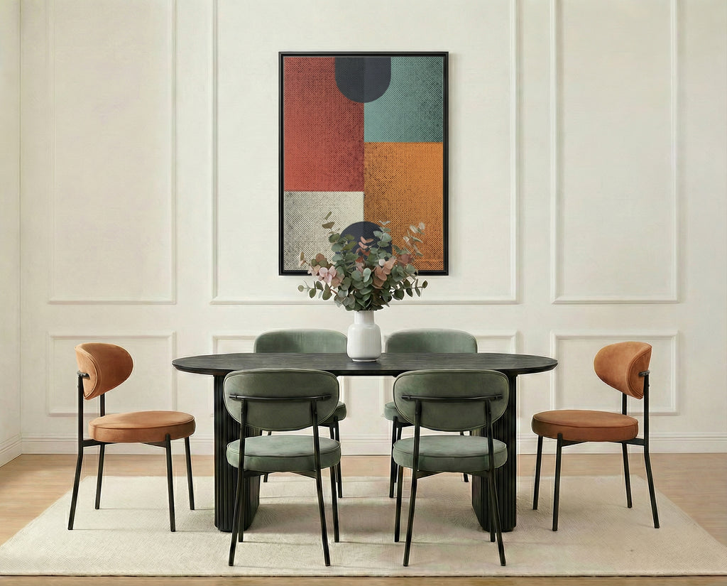 Abstract Geometric Colour Block Wall Art – Textured Rust, Teal, and Orange Arch Print – Framed Floating Canvas