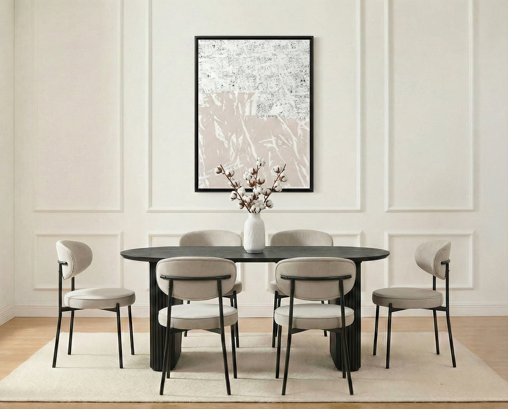 Modern Abstract Blush Pink & Distressed White Framed Canvas Wall Art