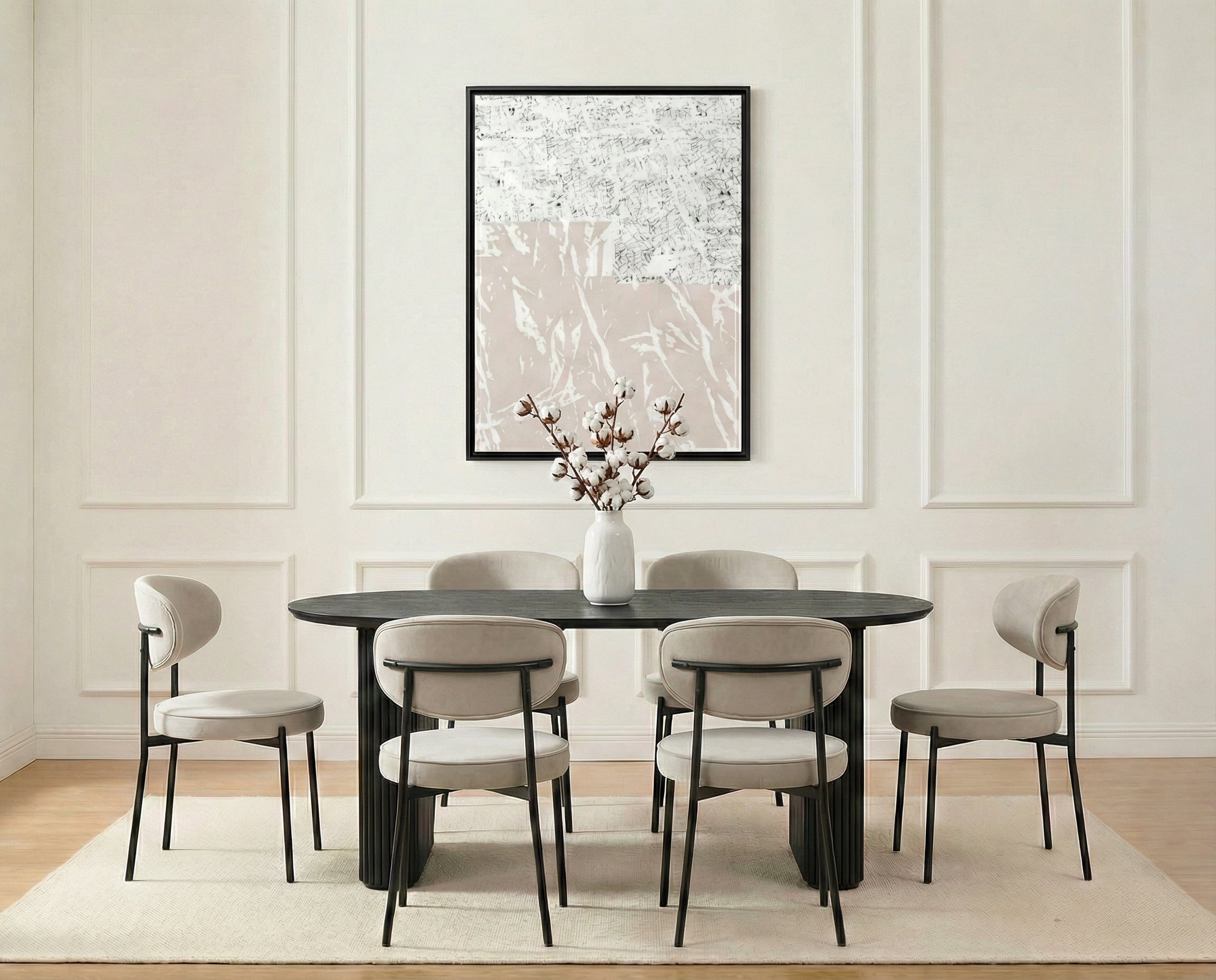 Modern Abstract Blush Pink & Distressed White Framed Canvas Wall Art