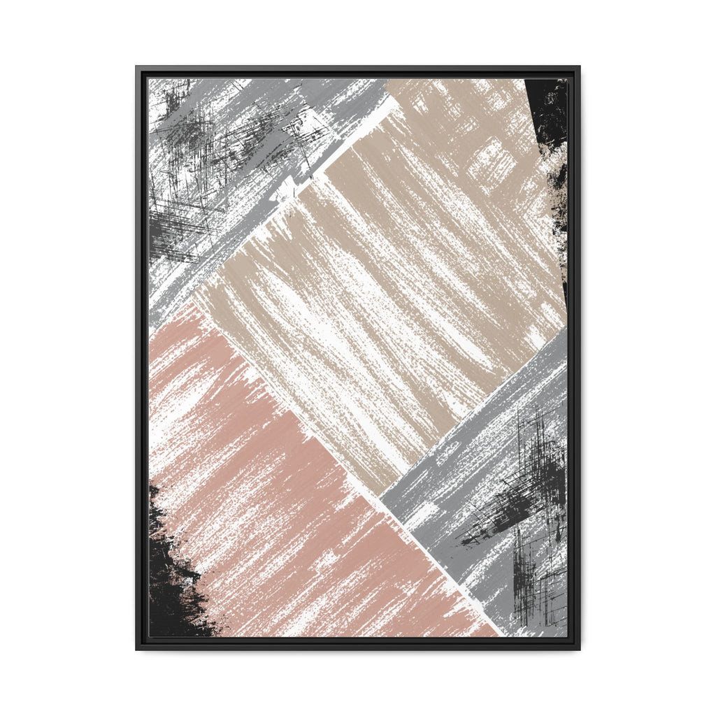 Abstract Brushstroke Framed Canvas Print — Neutral Blush & Gray Modern Wall Art