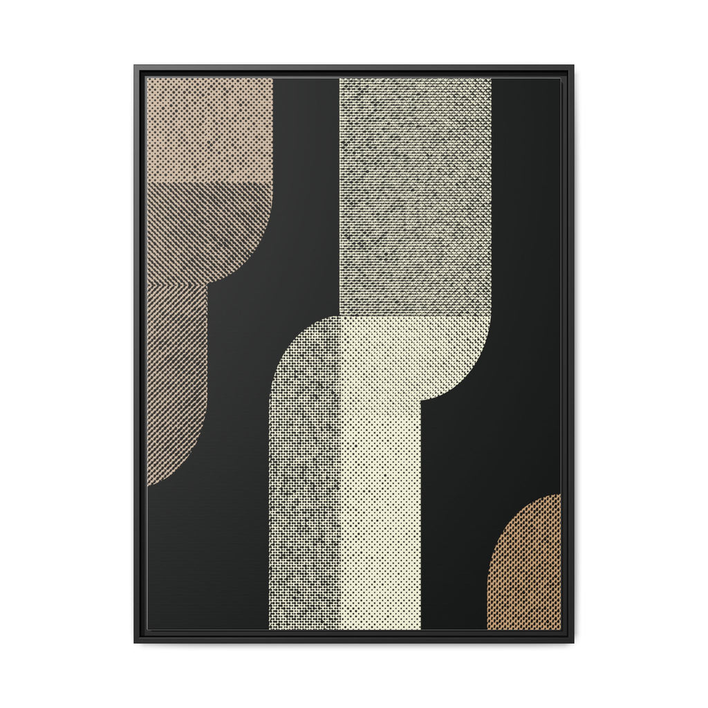 Modern Abstract Geometric Wall Art – Textured Neutral Arches on Black Canvas