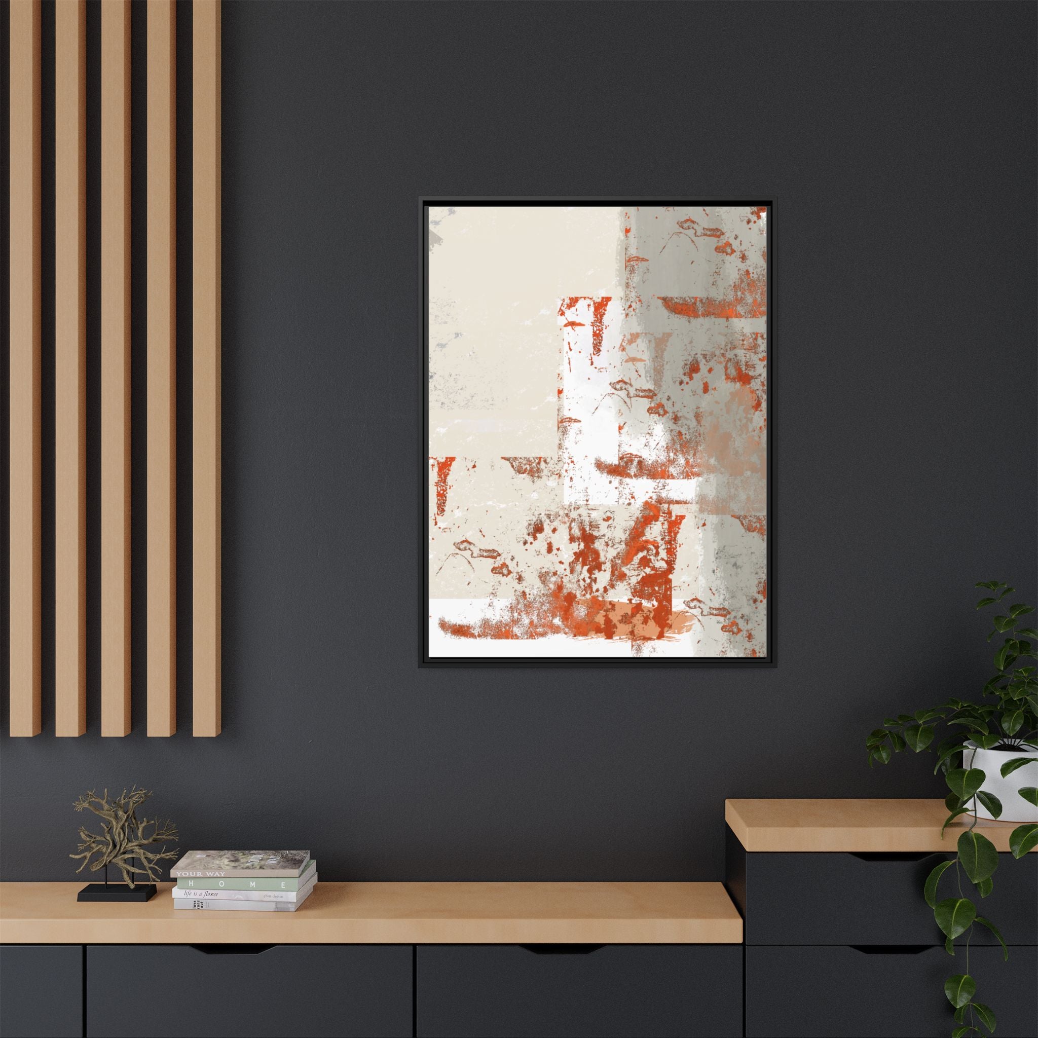 Abstract Rust & Neutral Matte Canvas Framed Art — Modern Minimalist Wall Print