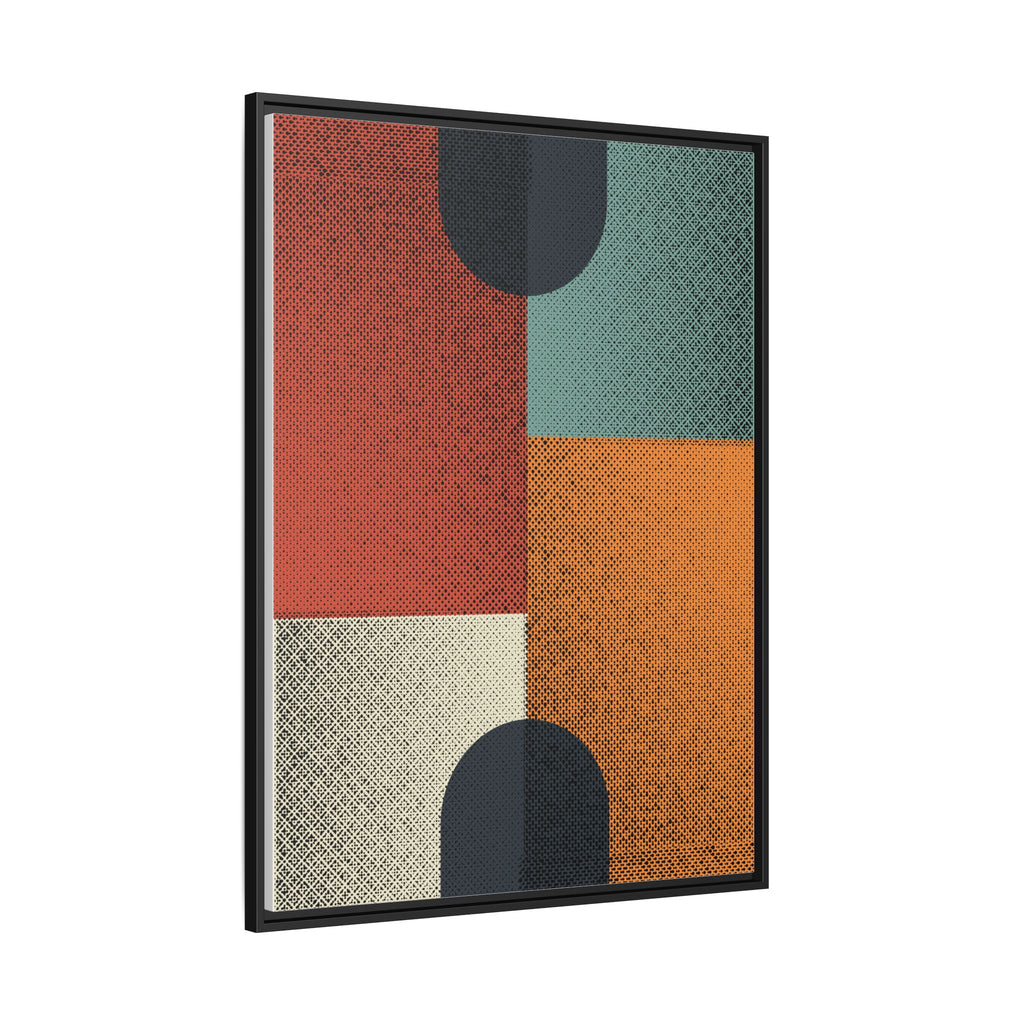 Abstract Geometric Colour Block Wall Art – Textured Rust, Teal, and Orange Arch Print – Framed Floating Canvas