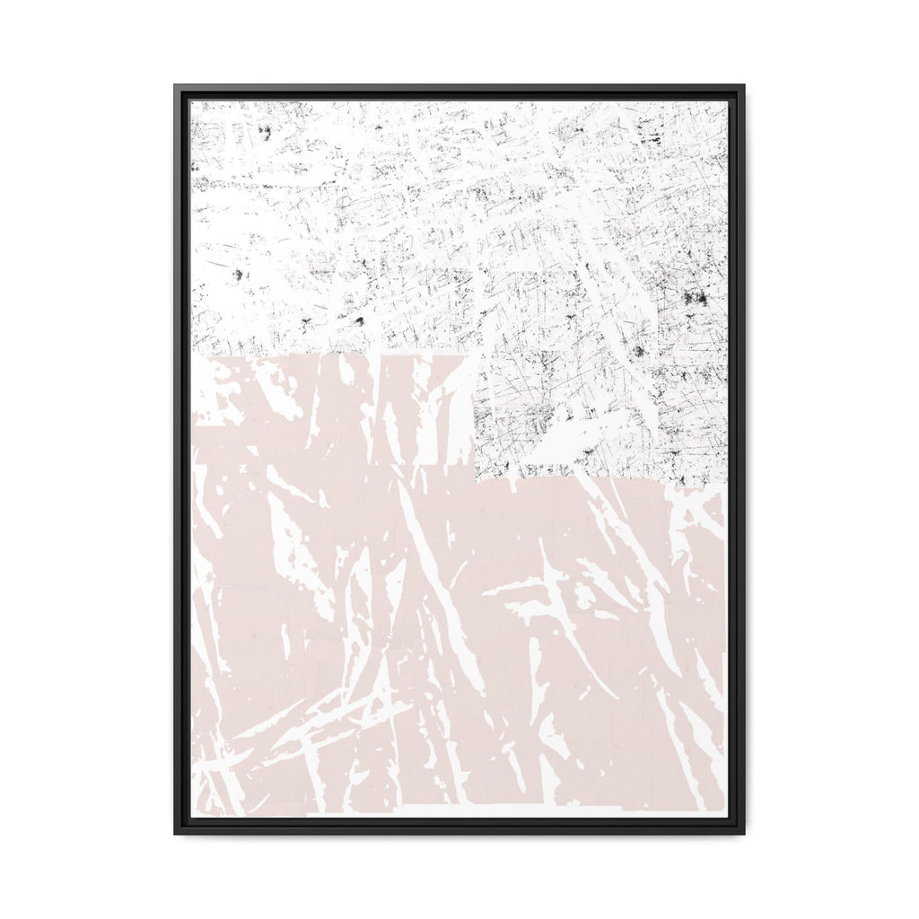 Modern Abstract Blush Pink & Distressed White Framed Canvas Wall Art