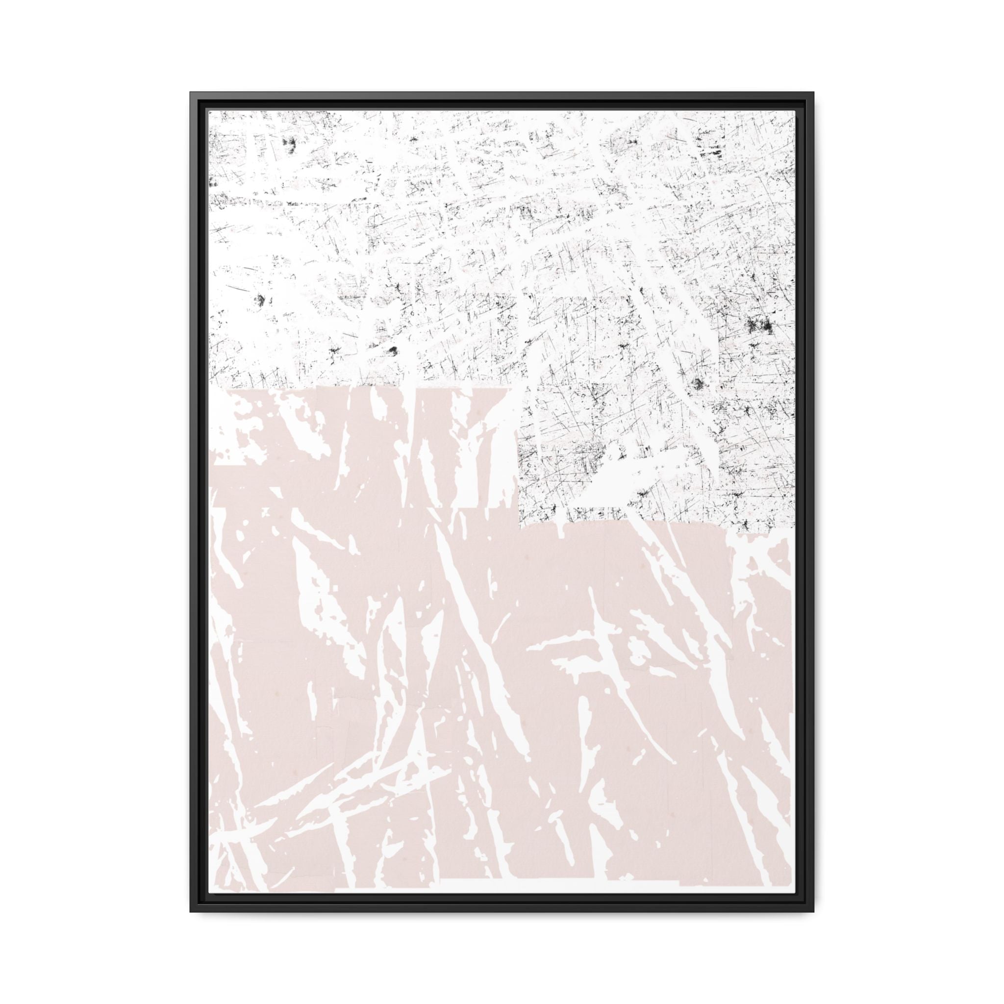 Modern Abstract Blush Pink & Distressed White Framed Canvas Wall Art