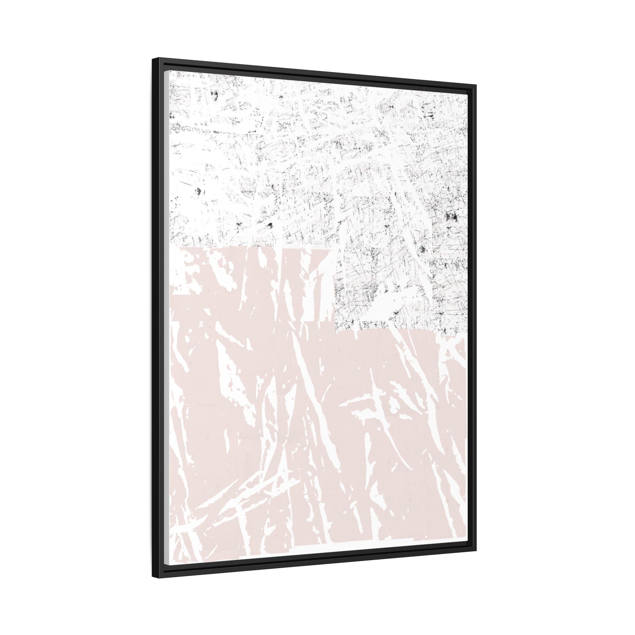 Modern Abstract Blush Pink & Distressed White Framed Canvas Wall Art